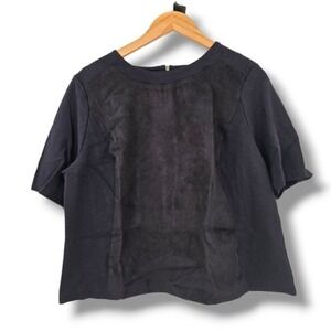 Liz Claiborne Career Boxy Cropped Suede Like Detail Zip Back Blouse‎ Black XL